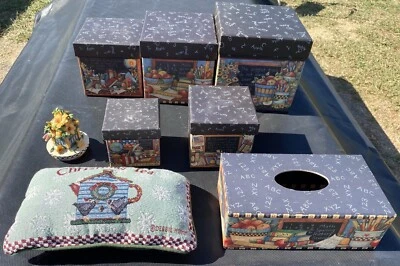 8pc Bob's Boxes Set Debbie Mumm Tissue Cover Pillow Candle Topper Lot Black VG - Image 1 of 4