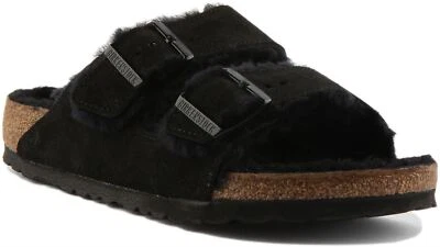 Birkenstock Arizona Shearl Slide Unisexe Sandale En Noir UK 3 - 8 - Photo 1/4