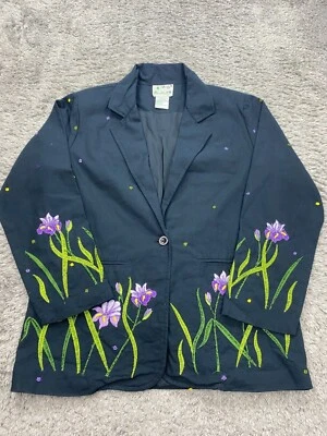 Quacker Factory Jacket Womens Small Floral Embroidered Chore Coat Blazer Vtg Y2K - Image 1 of 4