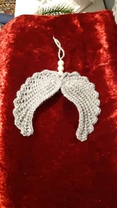 Engelsflügel gehäkelt grau Glitzer DekoWeihnachten Shabby Chic 13 x 12 cm - Bild 1 von 3