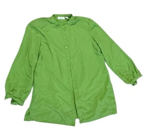 Liz Claiborne Green Chartreuse Blouse Silk 100 Collarless Button Up 16 Vintage - Picture 1 of 14