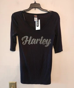 Harley Davidson Rhinestone Black Shirt Size xs 2016 Brandts wabash in - Picture 1 of 6