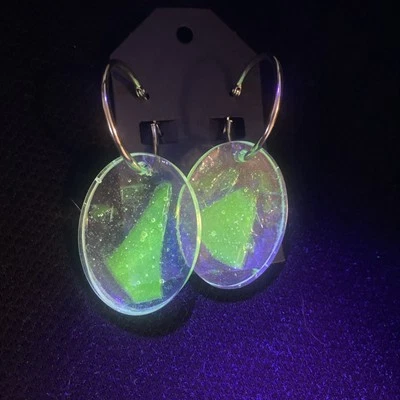 Handmade Uranium Glass & Resin Earrings, Glowing Under UV Light Dangle Earrings - Image 1 of 4