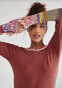 Free People Alpine Cuff Tee Thermal Top Rustic Clay Combo M D25 - Picture 1 of 11