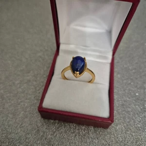 Lapis Lazuli Solitaire Ring In 14k gold over Sterling Silver - Picture 1 of 4