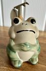 Pottery Frog Desktop Garden Tidy Pen Holder Rustic Green Ornament 5” High