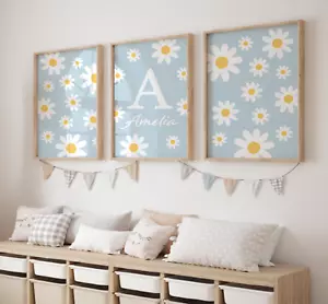 Mädchen Kinderzimmer Drucke, Gänseblümchen Mädchen Schlafzimmer, personalisierter Namensdruck, blau - Bild 1 von 10