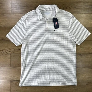 Camisa Polo Vineyard Vines Edgartown Manga Corta Para Hombre Mediana Azul Marino Rayas Pima - Imagen 1 de 7
