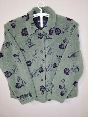Vintage Woolrich Womens XL Green Blue Flowers Full Zip Fleece Jacket Coat - Image 1 of 4
