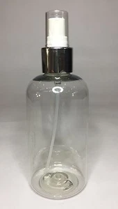 Leere 150 ml Kunststoff klar Boston Flasche & glänzendes Silber Zerstäuber Spray JEDE MENGE - Bild 1 von 1