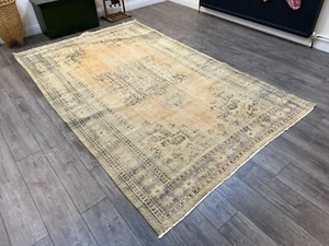 orange area rug, handmade rug, vintage turkish rug, antique rug, 6.2x10.1 ft - Picture 1 of 10