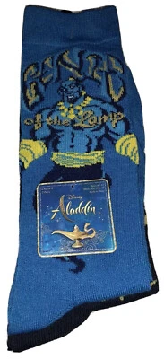 Aladdin Crew Socks 2 Pair Men 6.5-12 Blue Gold Genie Of The Lamp Disney Jasmine - Image 1 of 4