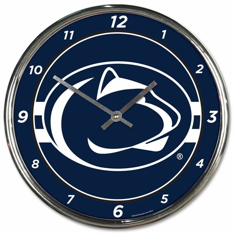 PENN STATE NITTANY LIONS LOGO 12" CHROME ROUND WALL CLOCK NEW WINCRAFT 👀 Cover