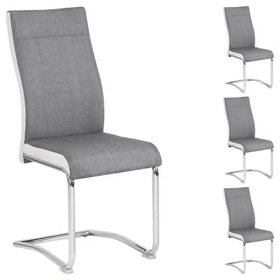 Lot de 4 chaises salle à manger cuisine ALBA piètement chromé tissu gris/blanc - Photo 1/4