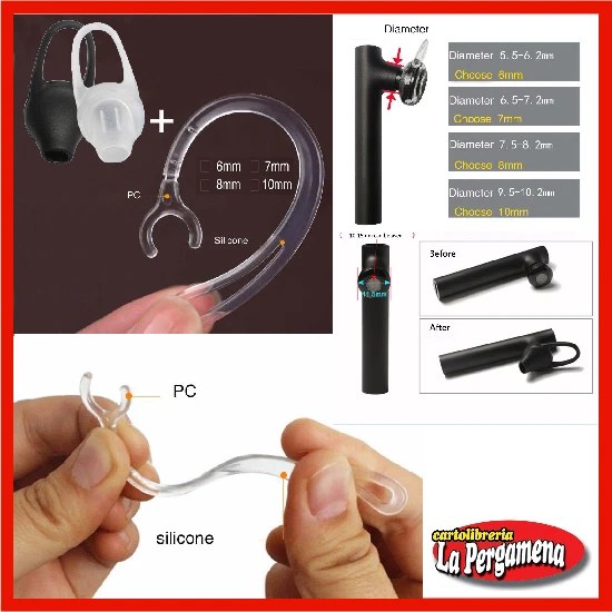 Clip per auricolare Bluetooth ricambio orecchio archetto 6/7/8/10 mm+ Gommini - Immagine 1 di 1