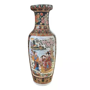 Vaso da terra 24" XX secolo vintage asiatico Satsuma double face oro arredamento casa - Foto 1 di 20