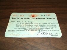 1951-1952 TEXAS & PACIFIC RAILWAY EMPLOYEE PASS #242