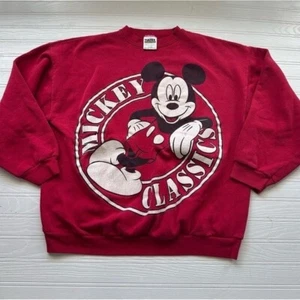 Vintage 1990's Tultex Disney Mickey Classic Red Crewneck Sweatshirt XL - Picture 1 of 8