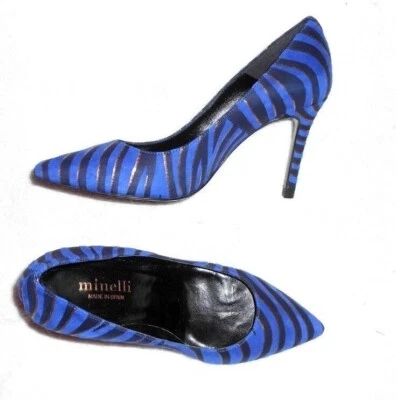 MINELLI escarpins cuir daim bleu & noir P 36 TBE - Photo 1/4