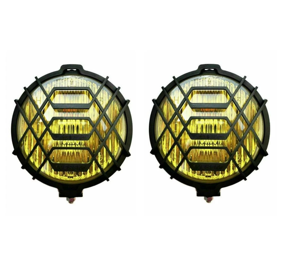 2x Gelb Nebelscheinwerfer Rund H3 Halogen 12/24V Zusatzscheinwerfer Schutzgitter - Bild 1 von 4