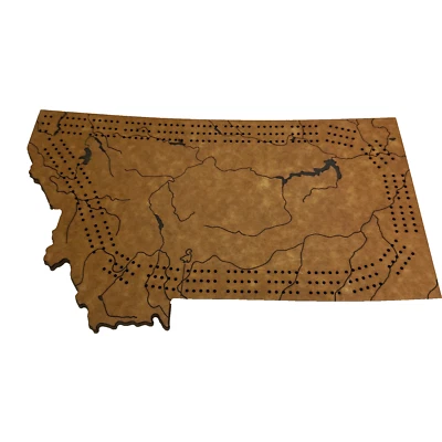 Montana State Shape Benna Designs Richlite Cribbage Board Three Tracks 12" x 7" - Image 1 of 4
