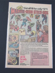 RARE MARVEL COMICS STICK-ONS SUPERHEROS SPIDERMAN HULK+ AD ORIGINAL VINTAGE 1974 - Picture 1 of 3