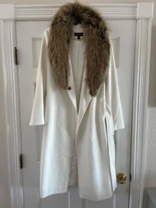 NWT Dana Buchman Full Length White Winter Coat Medium Fur Collar - Picture 1 of 5