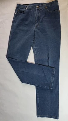 Jeans feminino vintage Escada Mom 32x30 azul denim, designer com detalhe dourado - Imagem 1 de 4