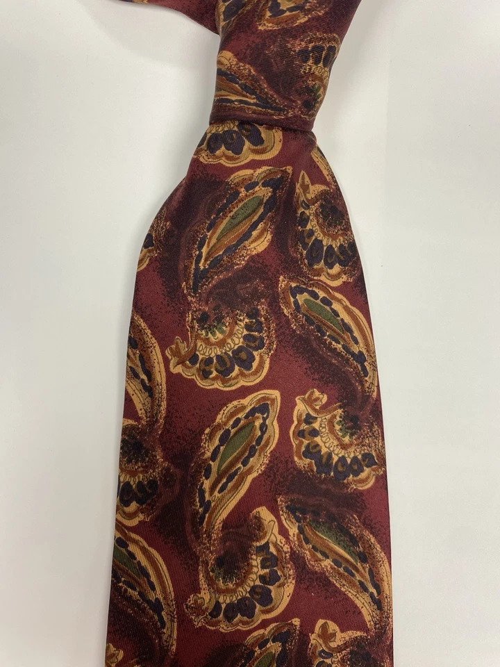 Винтажный мужской галстук Hathaway Burgandy Gold Paisley 100% шелк сделано в США 58,75x3,5 - Изображение 1 из 4