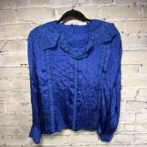 Vintage Viskose Dichter Bluse Top detaillierter Kragen Blumenstickerei Whimsigoth M - Bild 1 von 12