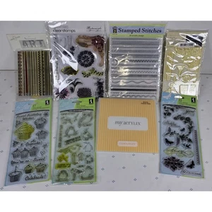 Acrylic Stamps LOT Clear Borders Stitches Cupcake Birds Botanicals French Patio - Picture 1 of 10