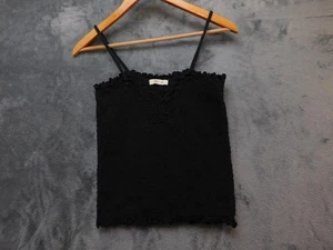 Madewell Cami Tank Top Womens Medium Black Textured Knit Do Well AN474 Ruffle - Picture 1 of 13