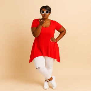 ROCKTHOSECURVES WOMENS LONG TOP LADIES PLUS SIZE PLAIN HANKY HEM ROUND NECK - Picture 1 of 77