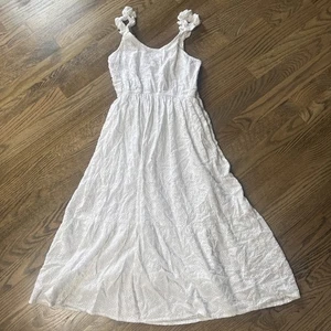 Jessica Simpson White Sleeveless Smocked Eyelet Maxi Sundress Women's Sm Lined - Picture 1 of 5