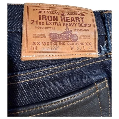 IRON HEART 21oz Bootcut Jeans Lote 461SP Cuero Bolsillo W36 L34 Japón Envío Gratis Foto 1 de 4