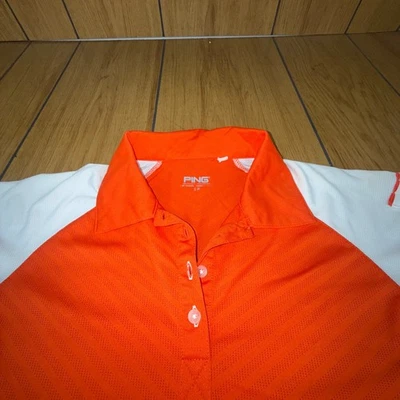 Camisa polo feminina de golfe Ping atlética laranja branca tamanho P/P - Imagem 1 de 4