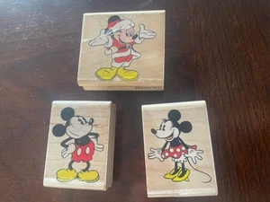 Disney Mickey Minnie Mouse Rubber Stamps Lot  Santa Wood Mount - Picture 1 of 4