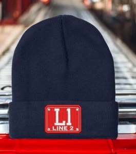 Firefighter Winter Hat - Customizable "L1 CUSTOM BADGE" Navy Cuff Winter Hat - Picture 1 of 7