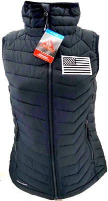 NEW USA Flag Columbia Omni-Heat Black Powder Lite Puffer Vest Jacket Women's M - Image 1 of 4