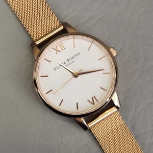 Olivia Burton Watch Women Rose Gold Tone 30mm Quartz Adjustable Mesh Band Runs - Picture 1 of 11