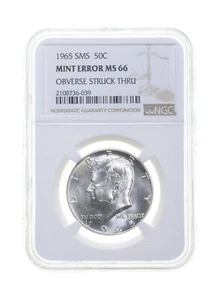 MS66 MINT ERROR 1965 SMS Kennedy Half Dollar - OBV Struck Thru - NGC *4412 - Picture 1 of 3