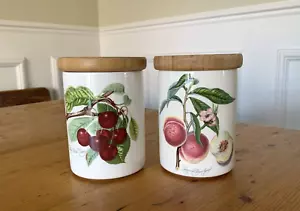 Set 2 Barattoli da Cucina in Ceramica Portmeirion, Coperchi in Legno, Design Frutta, 14cm - Foto 1 di 15