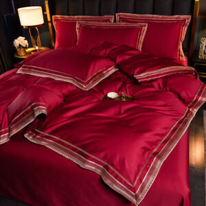 Bedding Set Egyptian Cotton Duvet Cover Flat Sheet Pillowcases Embroidery BedSet