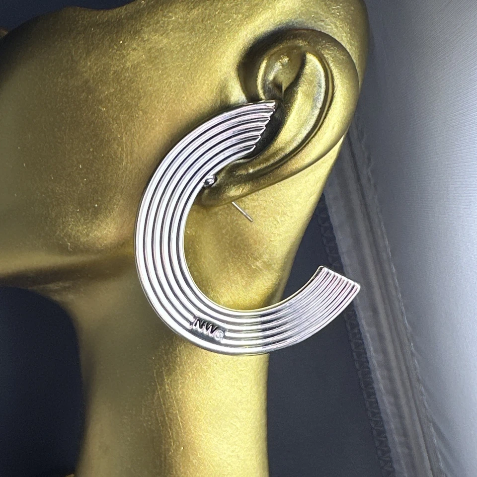 Pendientes lóbulo de aro de nueve oeste en tono plata Foto 1 de 4