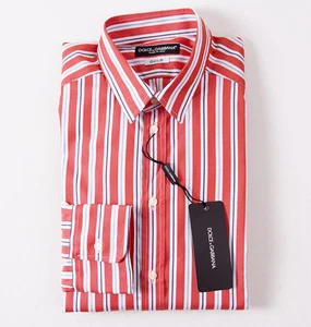 NWT $350 DOLCE & GABBANA Extra-Slim Fit Cotton Dress Shirt 15 x 35 Red Stripe - Picture 1 of 5
