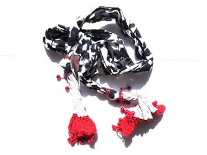CATIMINI spirit city scarf / cloth, white-black with crochet finish - Picture 1 of 1