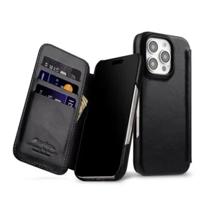 Retro Oil Wax Echt Leder Kartenfach Flip Case Schutztasche für iPhone 16 Pro Max - Picture 1 of 19