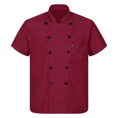 Mens Short Sleeve Chef Work Coat Jacket Restaurant Kitchen Uniform Shirt Tops - Image 1 of 2