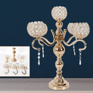 5 Arms Crystal Gold Candelabra Candle Holders Wedding Table Decor Centerpiece - Picture 1 of 16