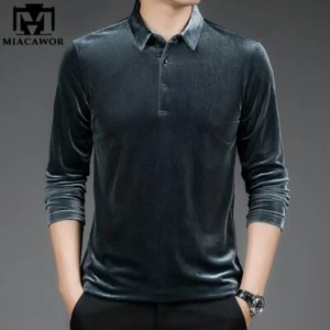 Luxus Herren Samt Poloshirt Elegantes Hemd Passform Mode Langarm - Bild 1 von 17